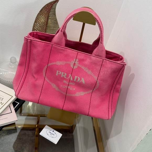 Prada Pink Canapa Medium Tote - Picture 1 of 16
